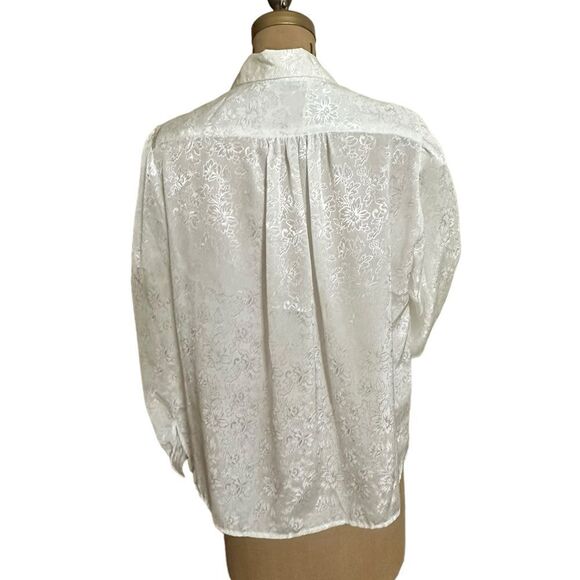 Vintage Steven Barry White on white floral patterned long sleeve blouse size 12 - Picture 7 of 13